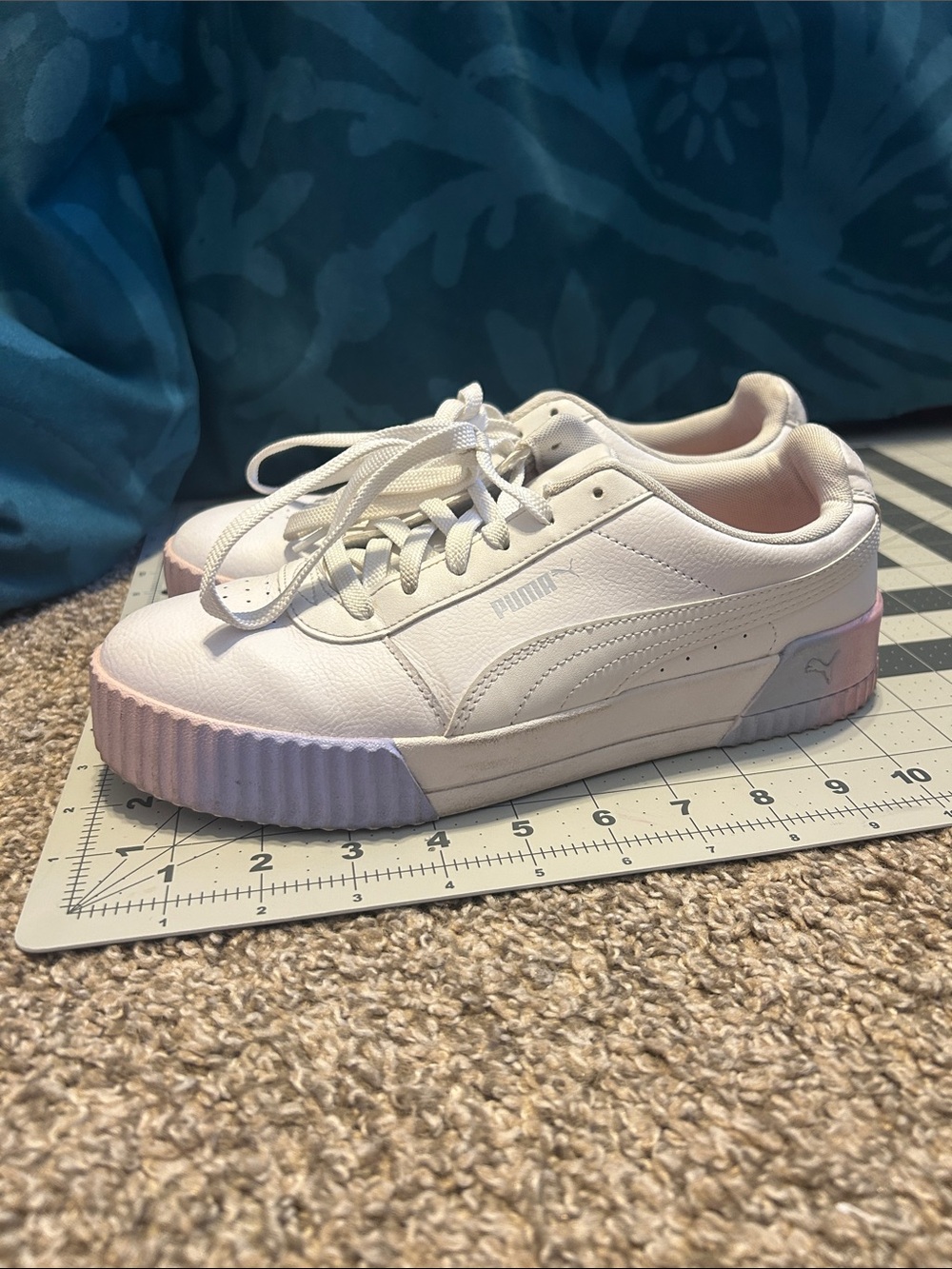 Puma Women’s White Low-Top Sneakers with Soft Pink Purple Accents
